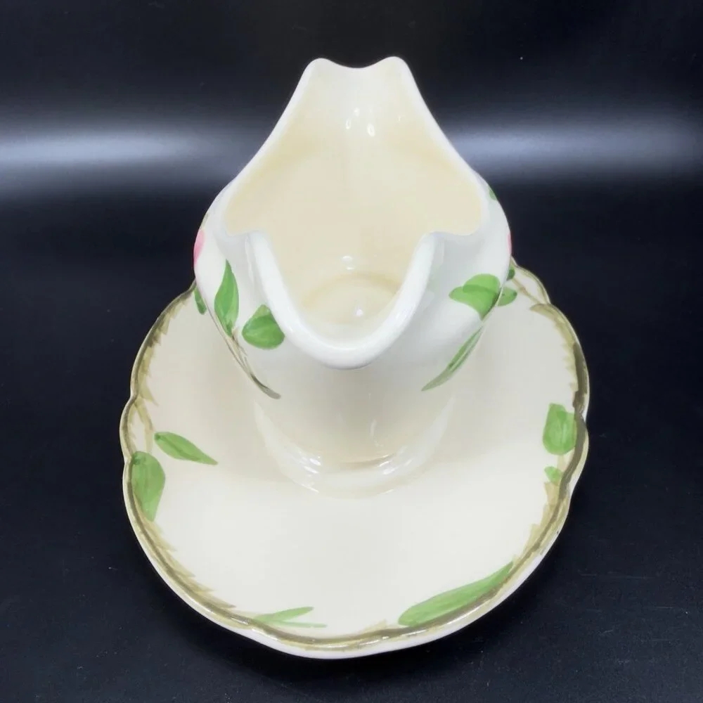 Franciscan Pottery Desert Rose Gravy Boat Attached Plate Dish‎ Salsa Bowl Marked